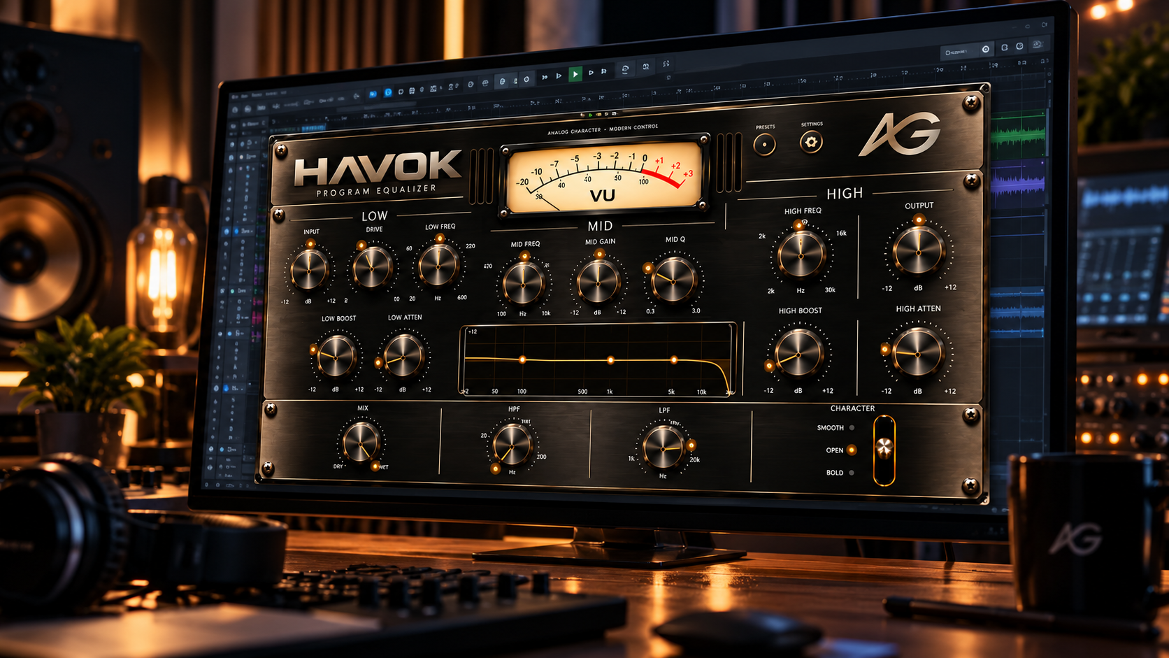 HAVOK abierto en una pantalla de estudio para ecualización musical